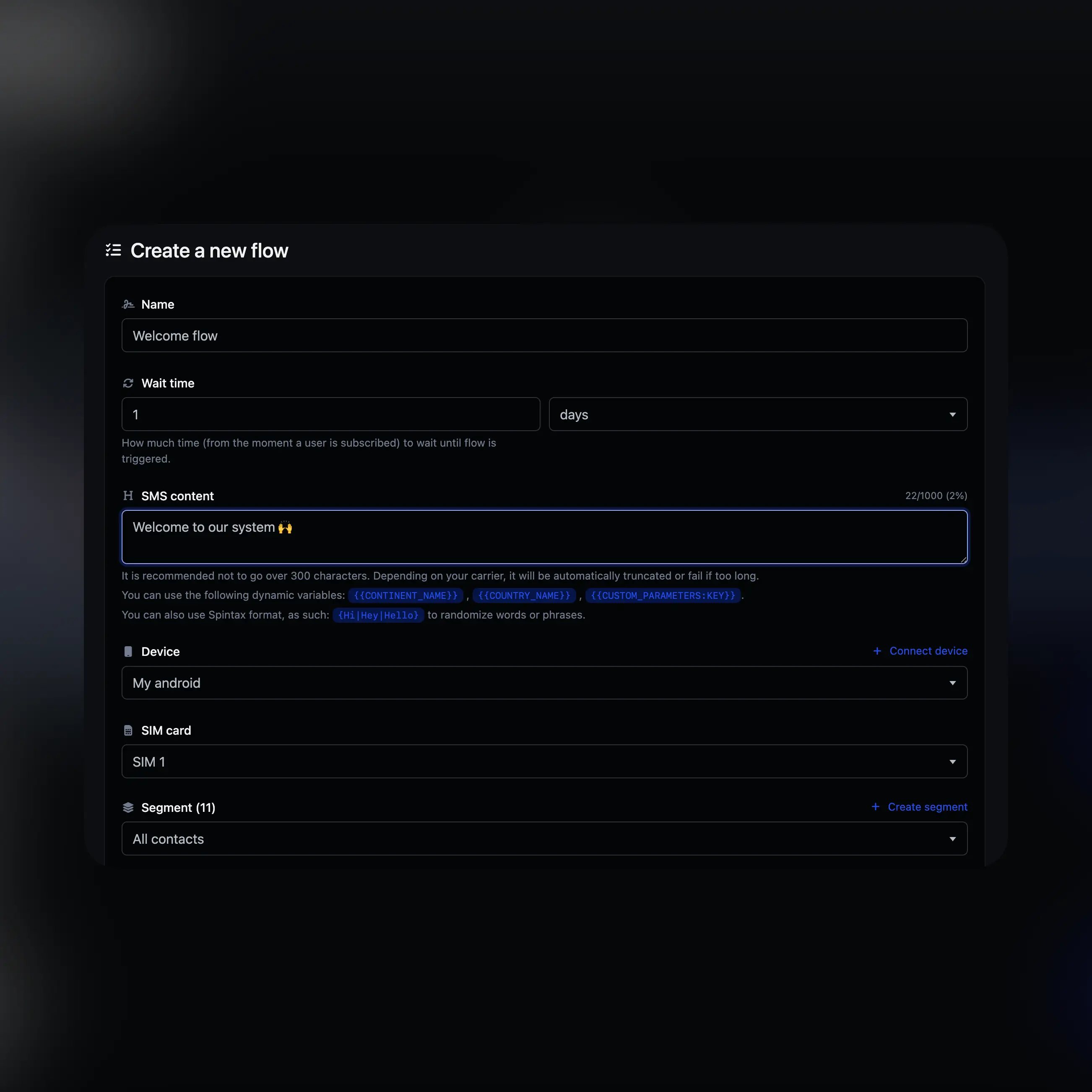 Screenshot der Verwaltungsseite der App-Workflows